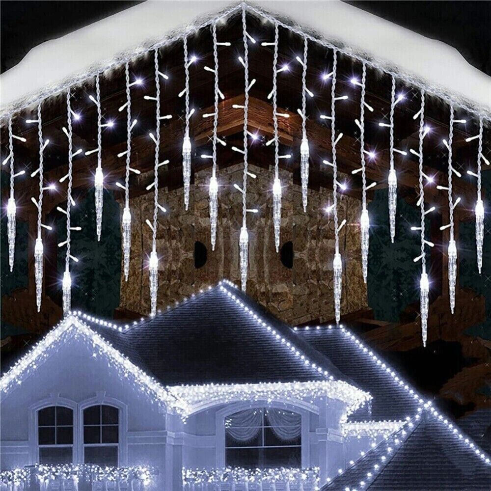 LED Icicle Falling Rain Curtain Fairy String Lights Outdoor Christmas Xmas Party