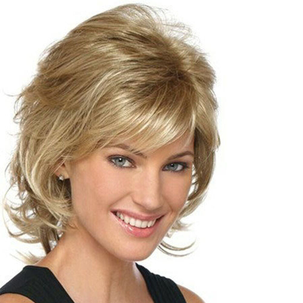 Women's Short Mixed Blonde Curly Wig With Bangs Natural Wave Wig Daily Use