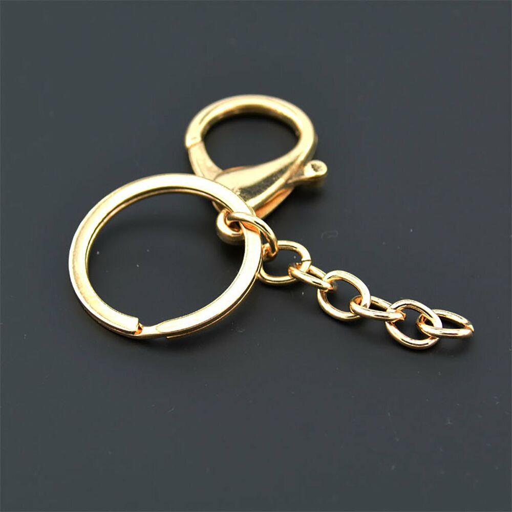 50X Key Ring Swivel Lobster Clasp Trigger Clip Keychain Split Ring DIY Champagne