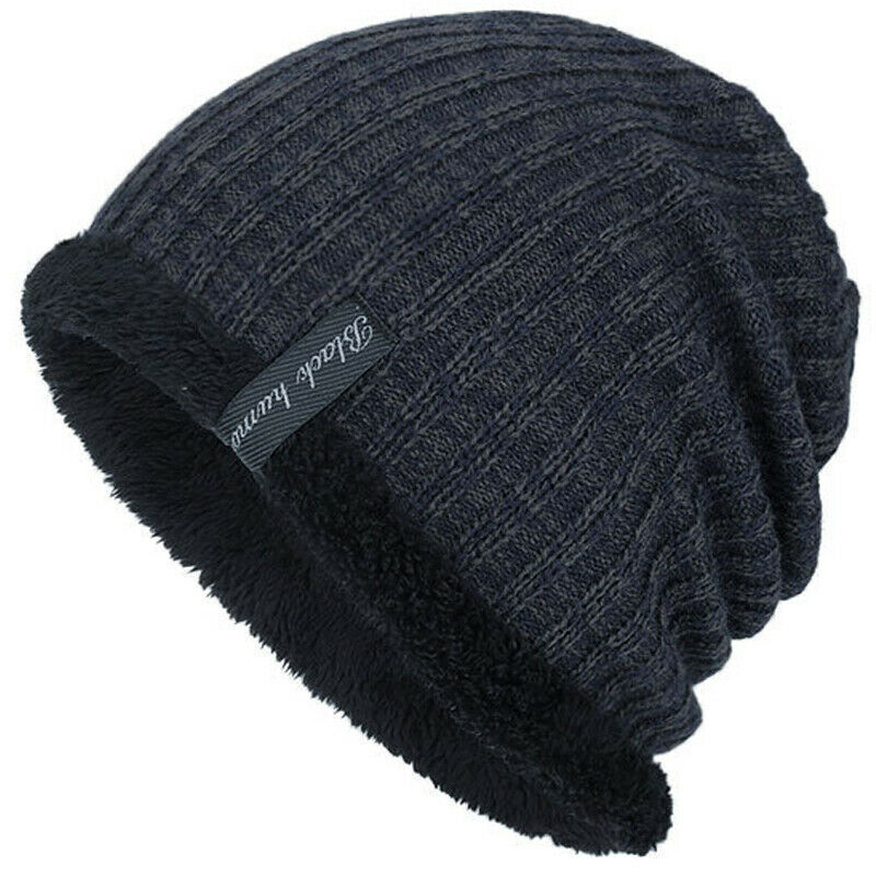 Winter Knitted Hat Men Women Warm Thick Beanie Fleece Ski Cap Outdoor Thermal