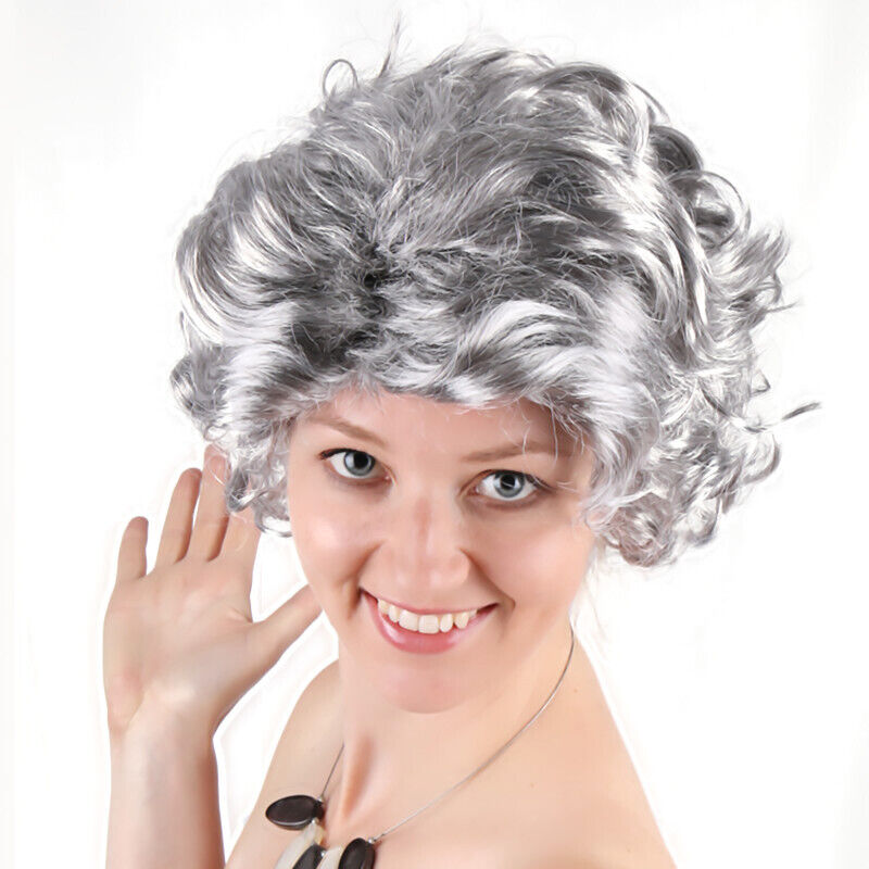 Grandmother Wig Grey Silver Curls Grandma Granny Old Lady Woman Costume Party