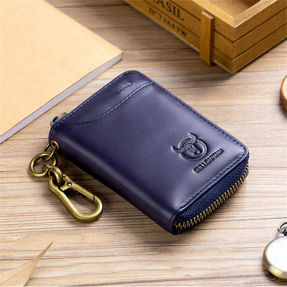 Genuine Leather Key Case RFID Blocking Card Holder Coin Purse Keychain Wallet