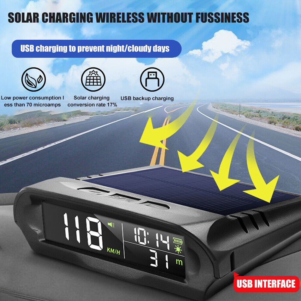 Wireless Car GPS Speedometer HUD Head-up Display Solar Panel Digital Universal