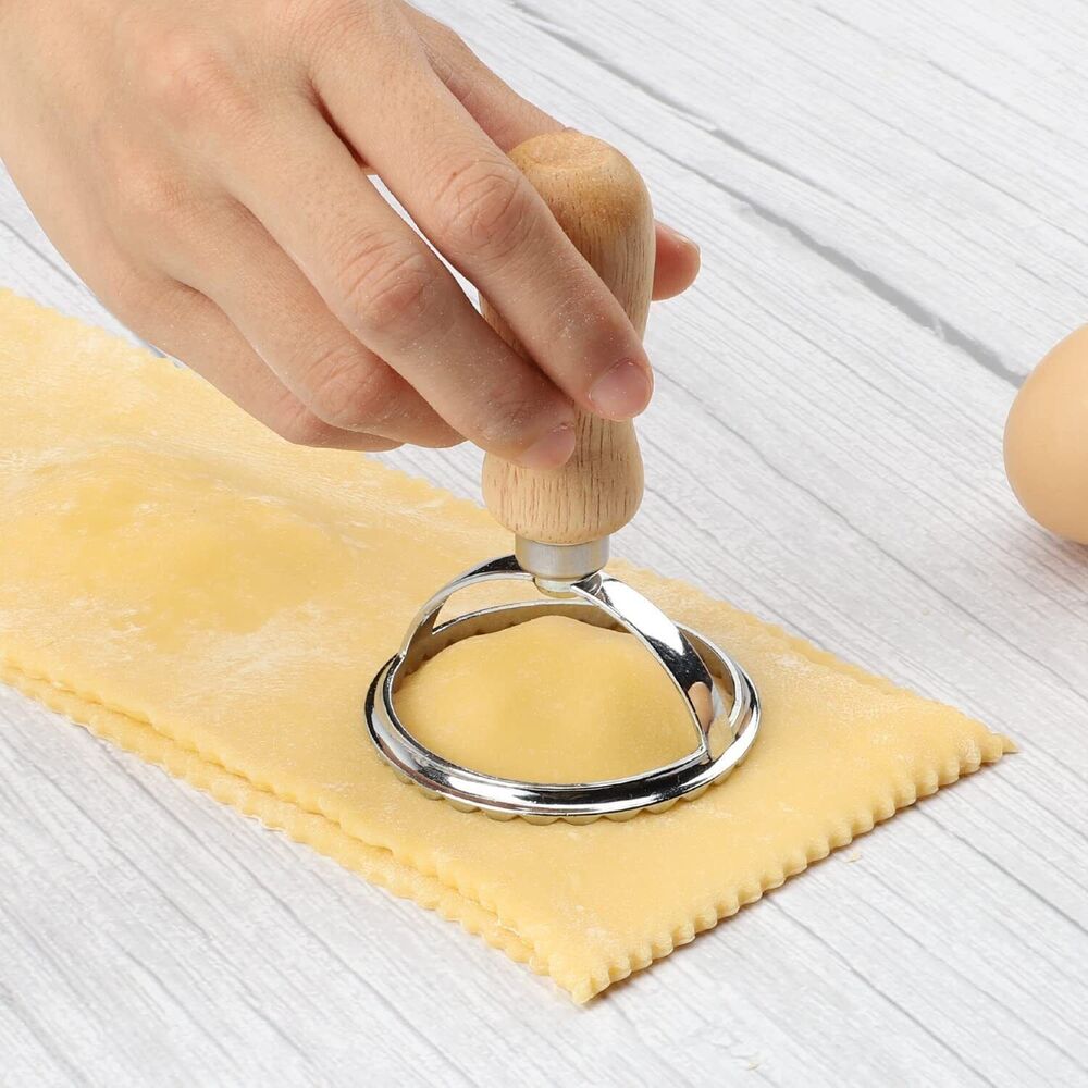 4pcs Ravioli Maker Cutter with Wooden Handle Pasta Pierogi Maker Mould Tray Stamp