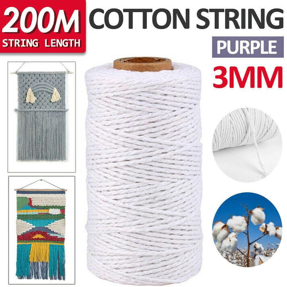 3mm 200M Natural Cotton Twisted Cord Craft Macrame Artisan Rope Craft String