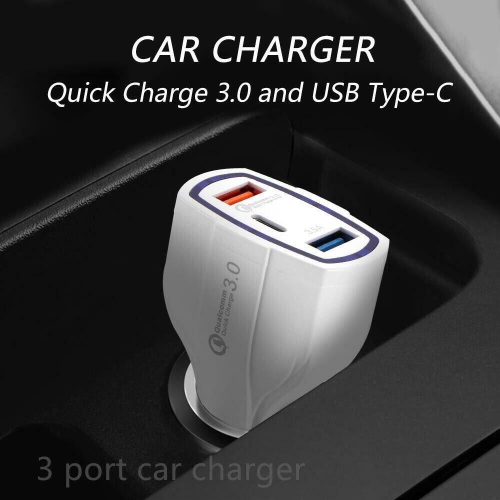 3 Port USB PD Quick Fast Car Charger QC3.0 Adapter Cigarette Lighter Socket