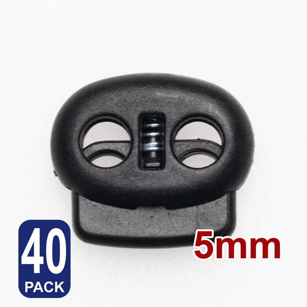 40x Cord Locks Toggle Plastic Lock End Double Hole Spring Slider Backpack Rope