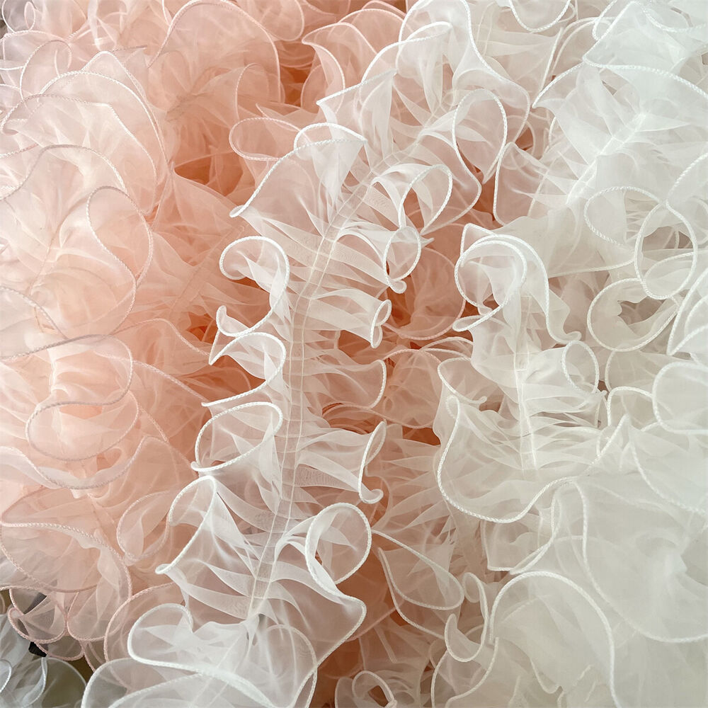 1 Yard Organza Pleats Ruffle Lace Trim Pearl Beaded Ribbon Fabric Sewing Wedding