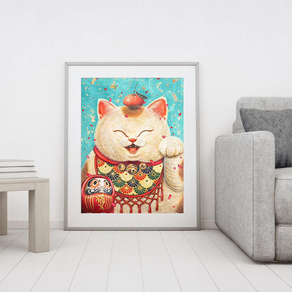 Diamond Painting Kit Fat Lucky Cat 5D Full Round Resin Rhinestone Art Picture