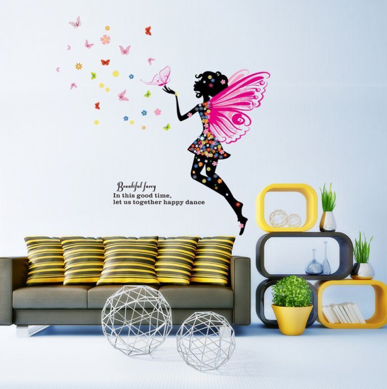 Wall Stickers Removable Fairy Wing Girl Butterfly Kids Mural Room Decal Romantic