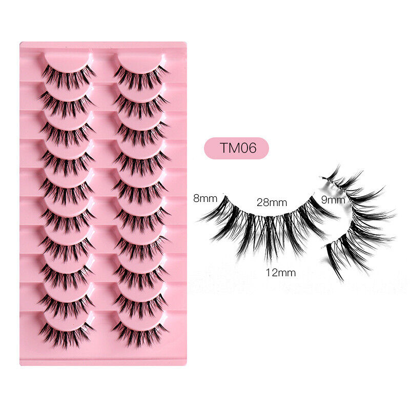 10 Pairs Faux Mink Fake Eyelashes Natural Short Cross Wispy Makeup False Lashes