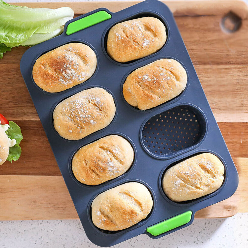 Silicone 8 Holes Loaf Toast Bread Baking Pan Non Stick Cake Bakeware Mould Tray