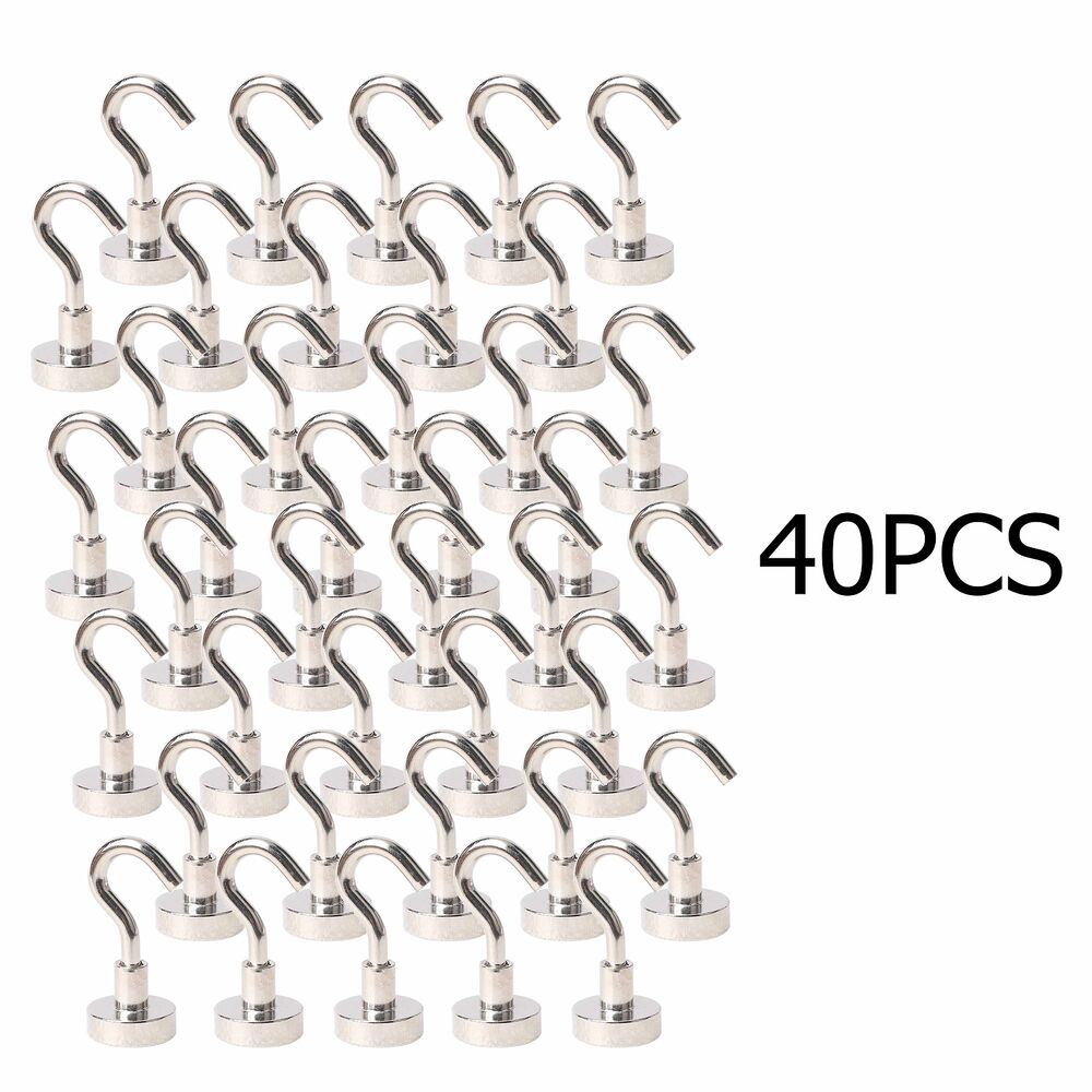 40PCS Super Strong Magnetic Hooks Rare Earth Neodymium N38 UP TO 8KG