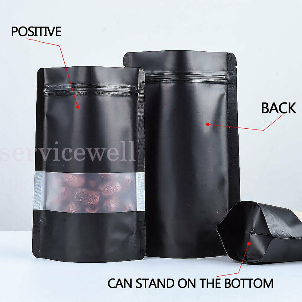 50pcs Window Pouches Black Matt Stand up Foil Bag Heat Seal Food Zip