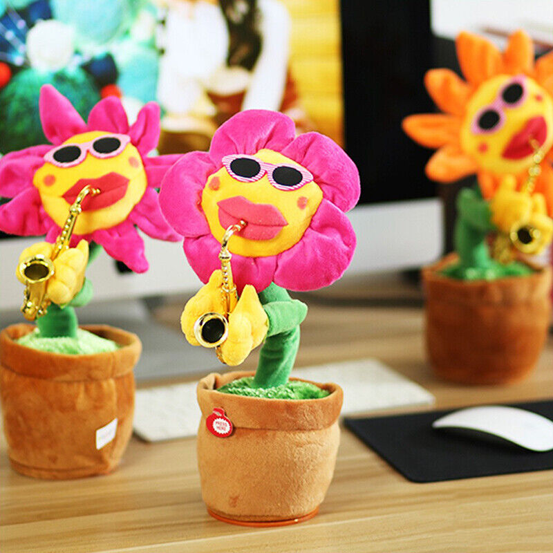 Singing Dancing Sunflower with Sax & Sunglasses Electronic Toy Flower Funny Gift