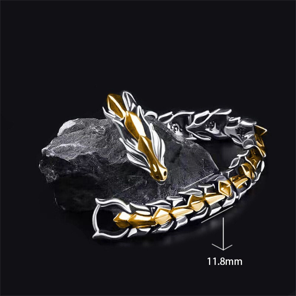 Viking Dragon Link Chain Bracelet Cool Men Stainless Steel Ouroboros Bangle Gift