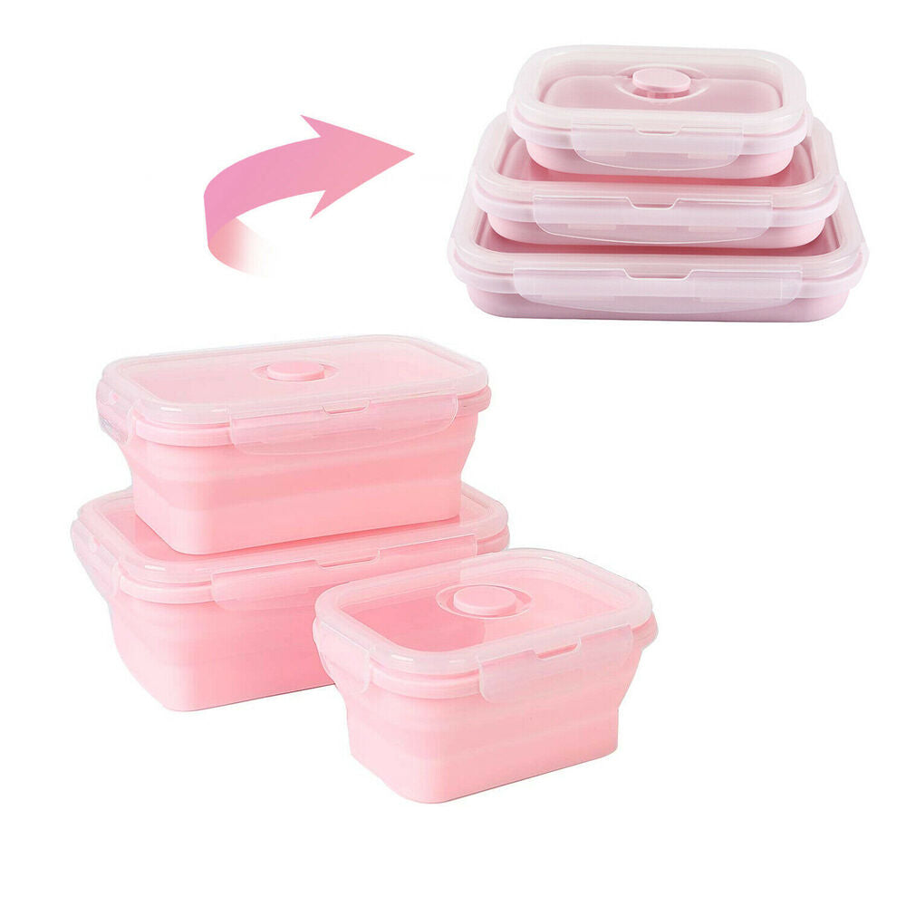 4 Sizes Collapsible Bento Box Kit Silicone Food Containers Microwave Lunch Box