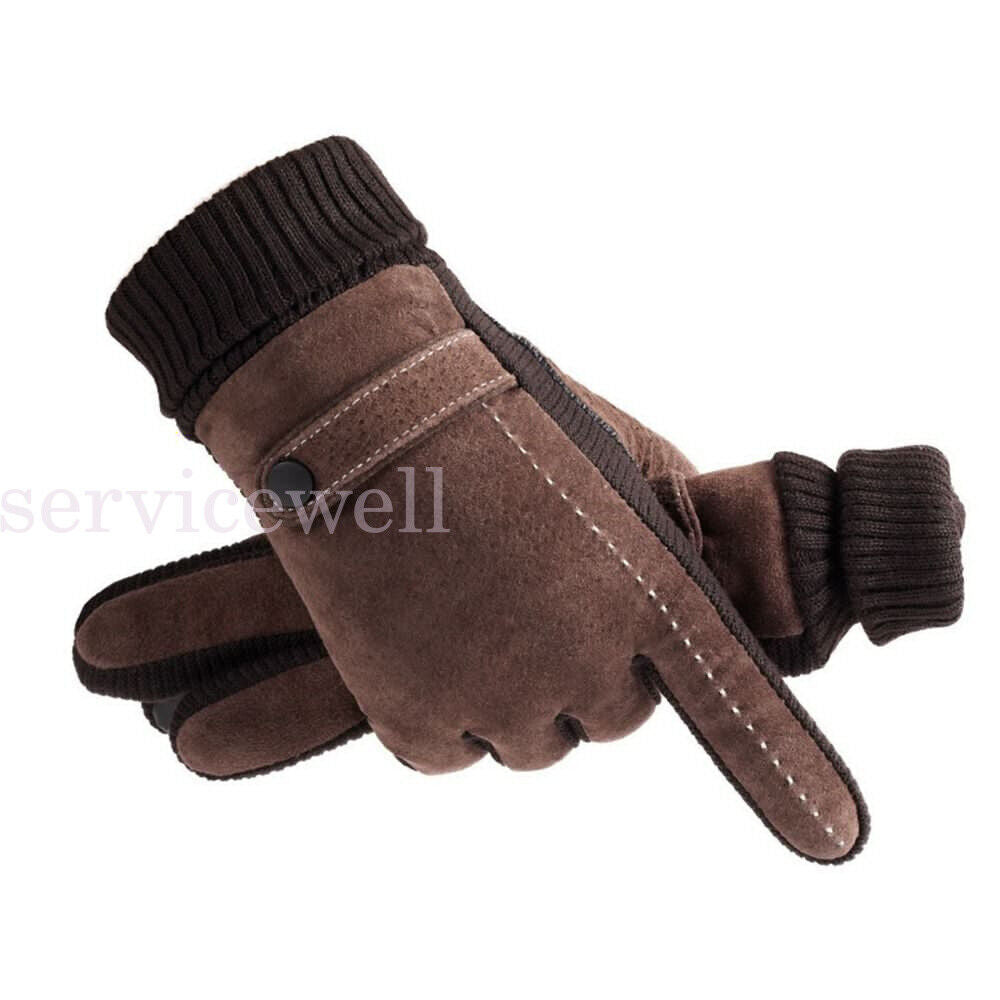 Men Winter Gloves Thermal Leather Touch Screen Warm Windproof Soft Outdoor