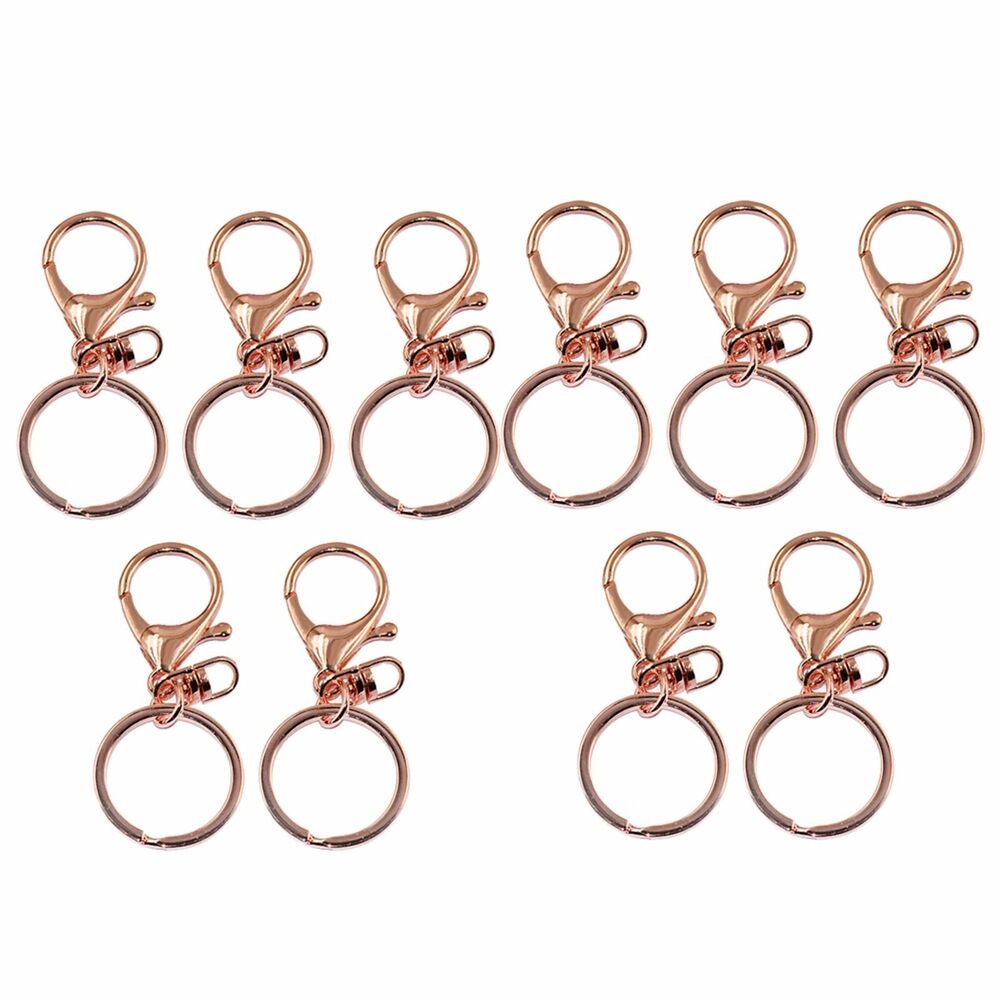 50X Rose Gold Swivel Lobster Clasp Trigger Clip Key Ring Keychain Split Ring DIY