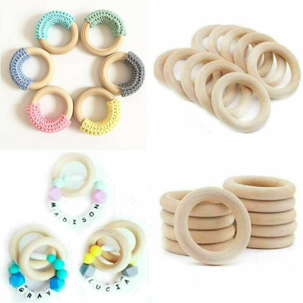 30pcs Wood Rings Unfinished Raw Natural Round Craft Donut Ring Wooden Circle Beads