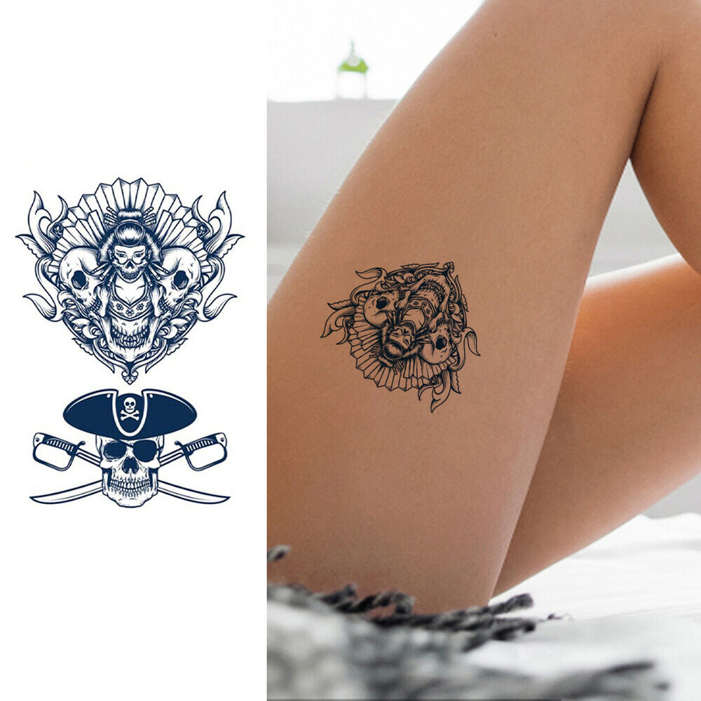 Semi-Permanent Tattoo Stickers Art Tatoo Sticker Skull Waterproof for Adults