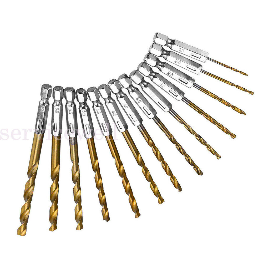 Quick Change Drill Bits 13 pcs Hex Shank Set Soft Metal Wood Timber Drilling NEW