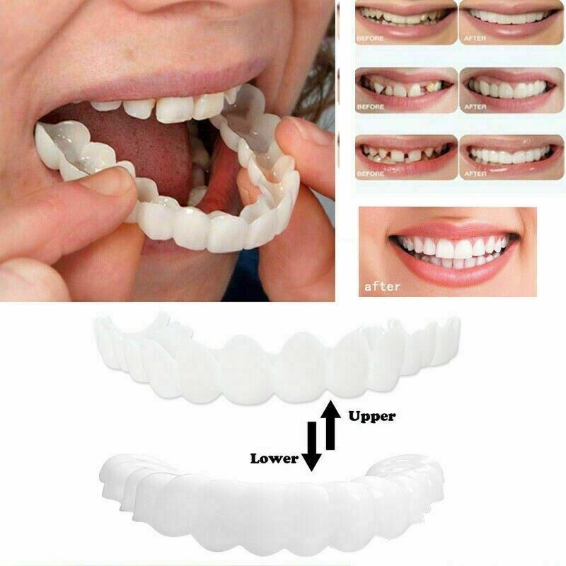 Snap On Bottom &Upper Lower False Teeth Dental Veneers Dentures Fake Tooth Smile