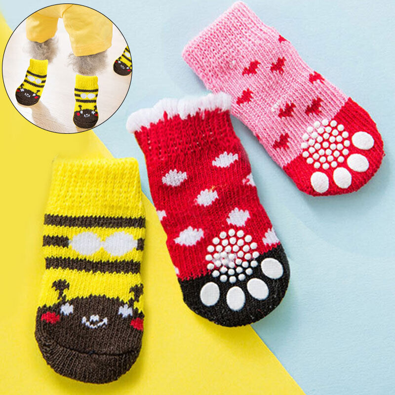 4Pcs Non-Slip Dog Knits Socks Pet Puppy Indoor Soft Warm Shoes Paw Protection