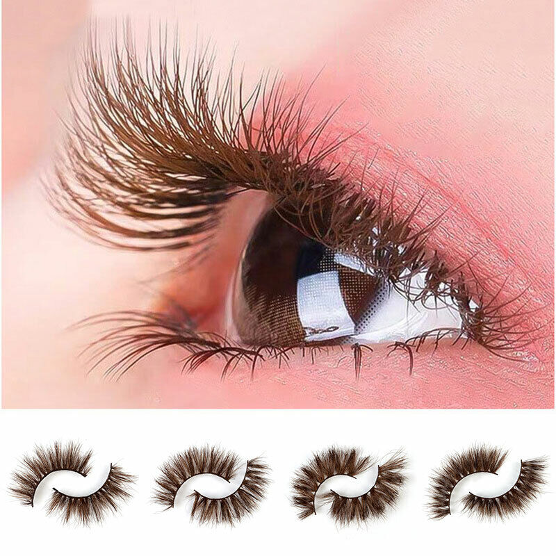 3D Mink Fake Lashes Natural Brown False Colored Eyelashes Thick Long Wispies