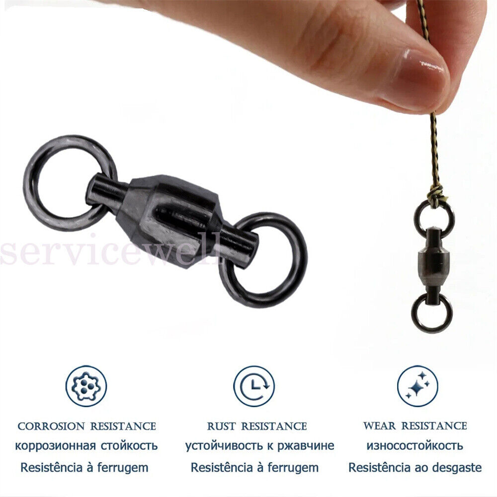 60pcs Black Fishing Ball Bearing Swivel Solid Rings Stainless 1/2/3/4/5#