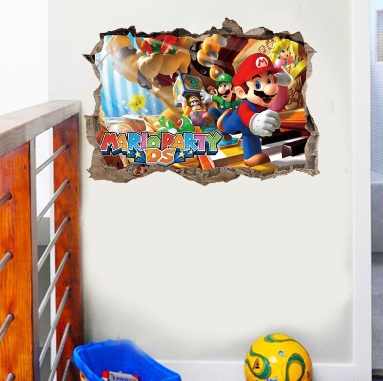 3D Wall Stickers Removable Mario Bros Party Game Kids Broken Wall Bedroom Decor