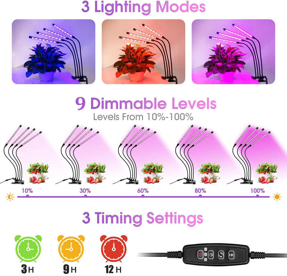 LED USB Plant Grow Light Indoor Growing Lamp Full Spectrum Dimmable 1/2/3/4 Head