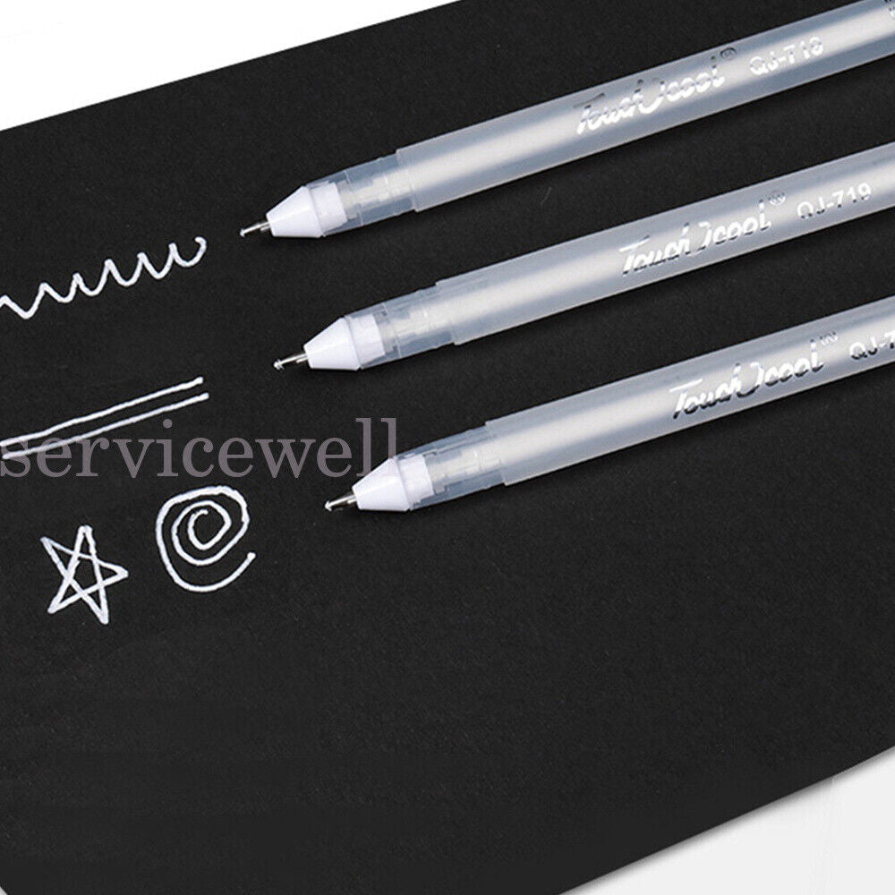 3Pack 0.8mm Fine F Tip White Gel Ink Marker Pen Drawing Art Sketching Painting