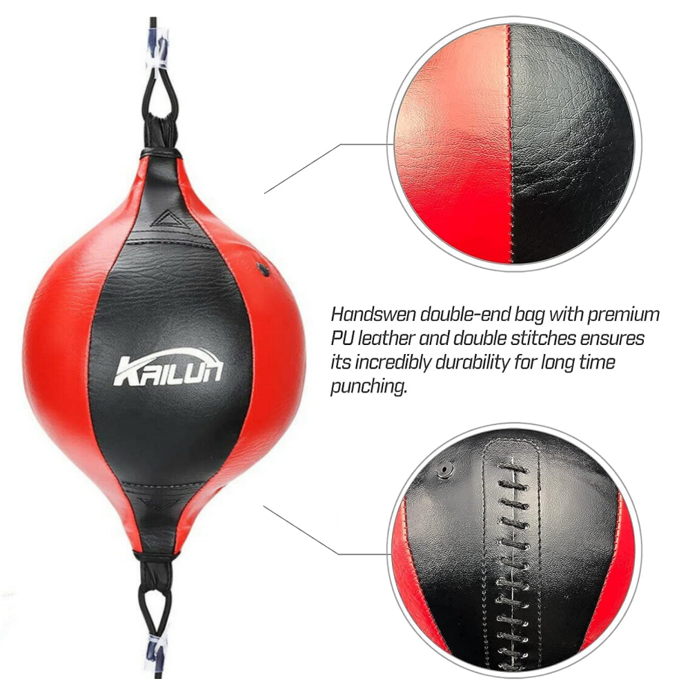 Speed Ball Boxing Floor to Ceiling PU Double End Punching Training Bag Black Red