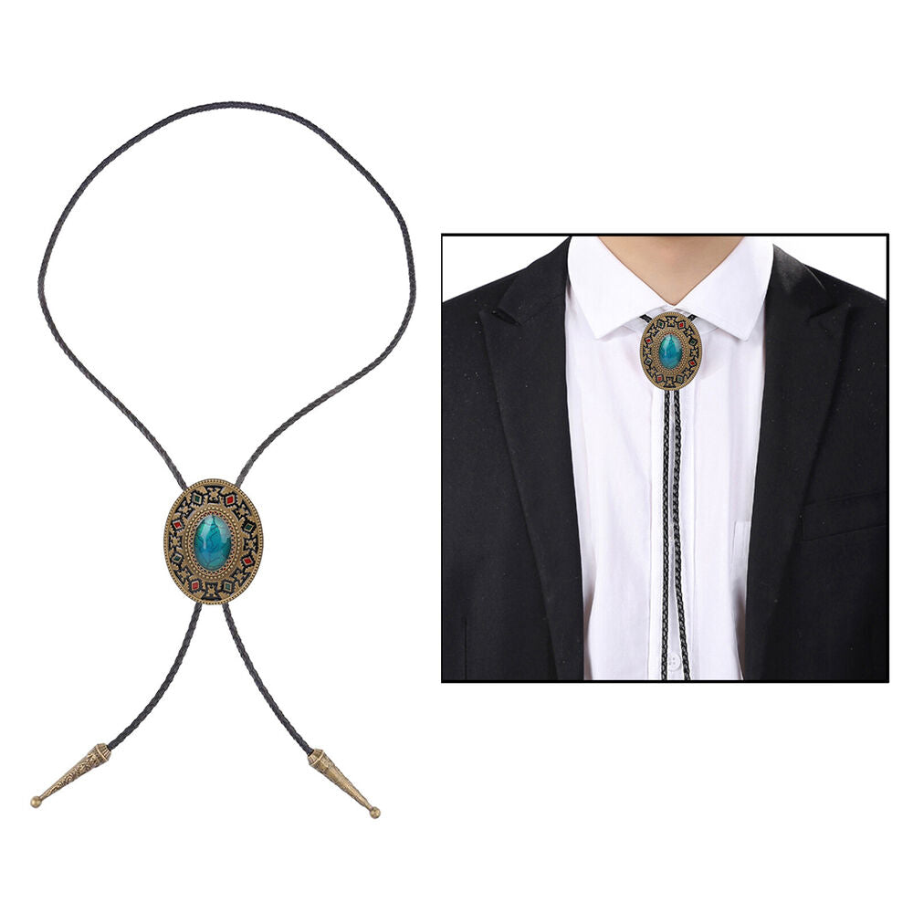 Western Cowboy Tie for Men Native American Bolo Tie Black Handmade Rodeo Texas