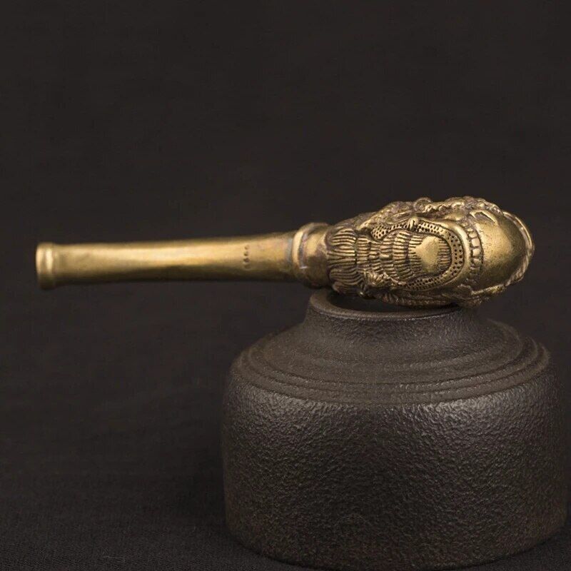 Vintage Pure Brass Copper Dragon Pattern Bent Smoking Tobacco Pipe Accessories