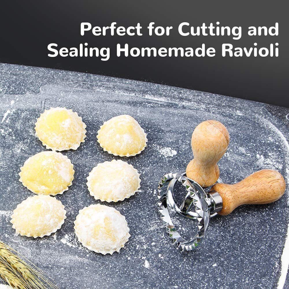 4pcs Ravioli Maker Cutter with Wooden Handle Pasta Pierogi Maker Mould Tray Stamp