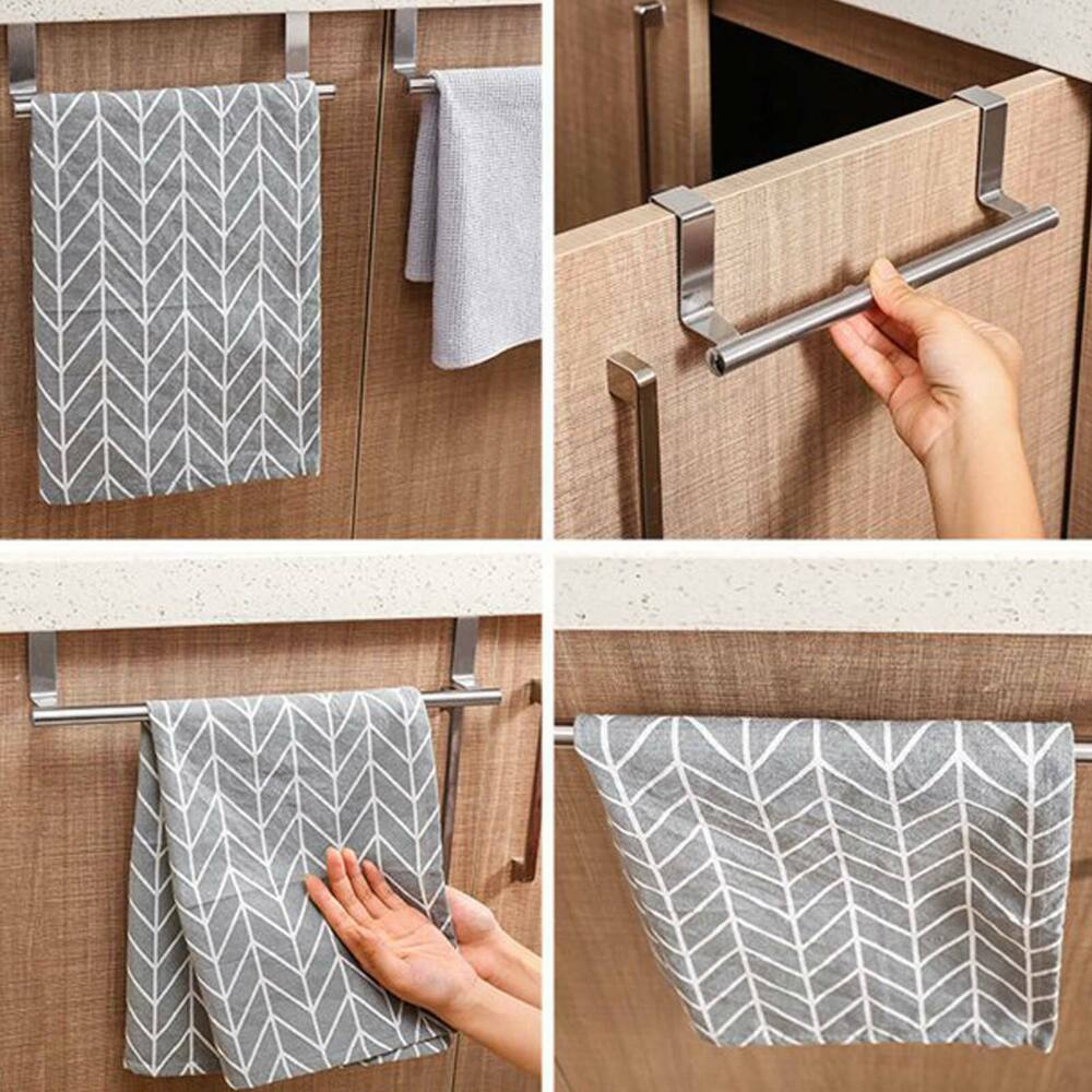 Over Door Tea Towel Holder Rack Bathroom Rail Cupboard Hanger Kitchen Bar Hook##