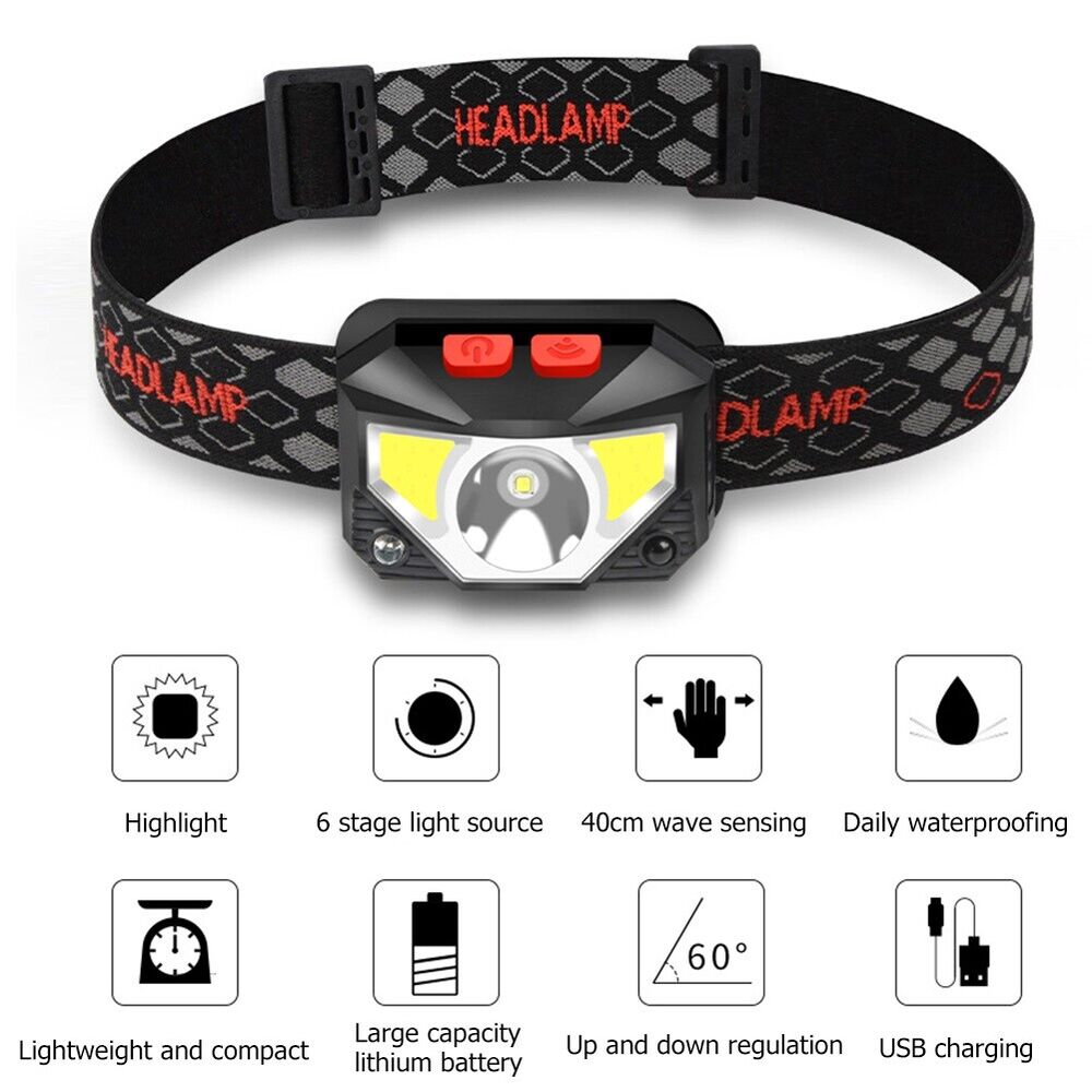 XPG+COB LED Headlamp Wave Induction 1000mAh Waterproof Outdoor Head Flashligh