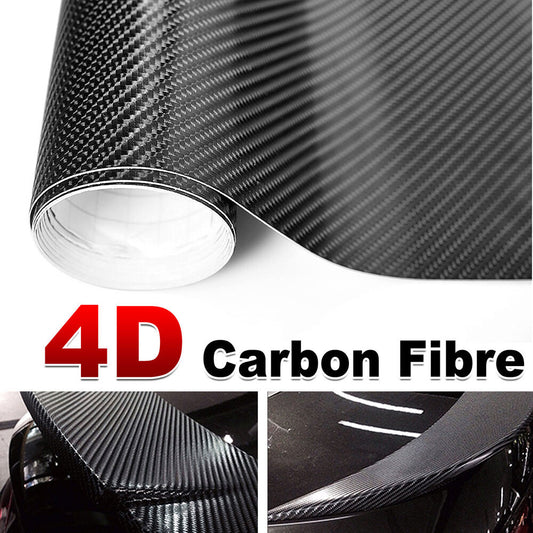 50cm x1.51M 4D Gloss Black Carbon Fibre Fiber Vinyl Car Wrap Air Release Film