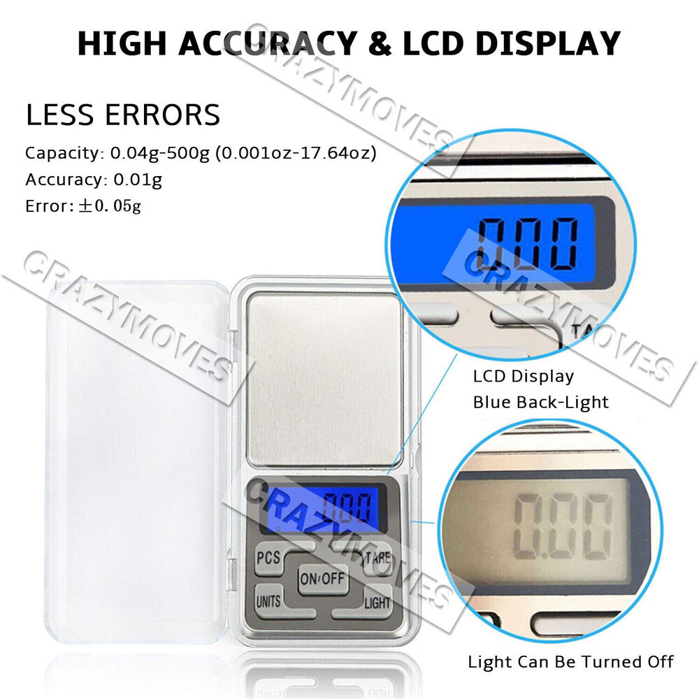 Pocket Digital Mini Scales 0.01g 500g Precision Weight Balance Silver