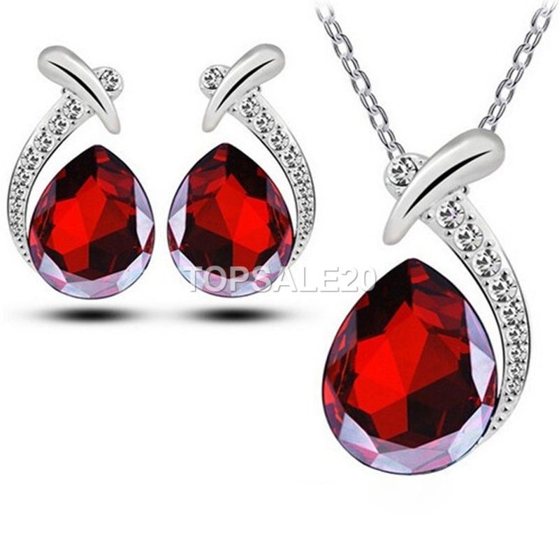 Women's Wedding Bridal Rhinestone Crystal Necklace Earrings Set