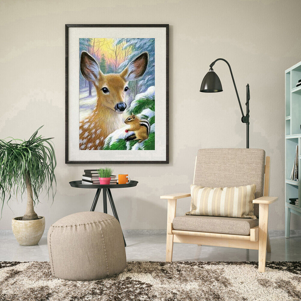 Diamond Painting Full Round Drill Deer and Squirrels Rhinestone Modern Art Cr