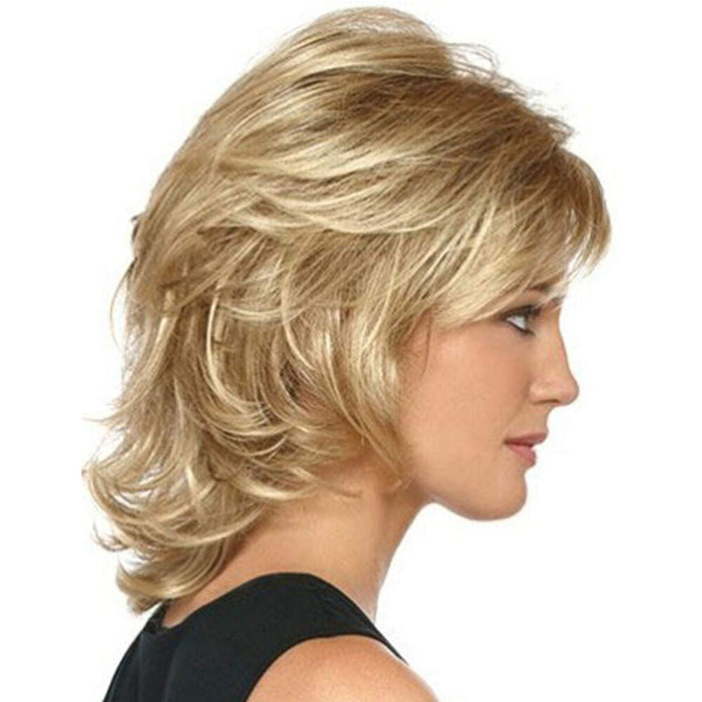 Women's Short Mixed Blonde Curly Wig With Bangs Natural Wave Wig Daily Use