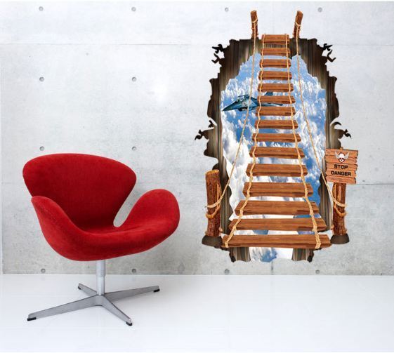 3D Wall Stickers Removable Ladder Staircase Smashed Through Mural Decor Home