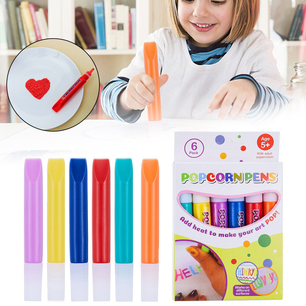 6PC Puffy 3D Art Pens - Ink Puffs Up Like Popcorn Just Use Kids Hairdryer DIY