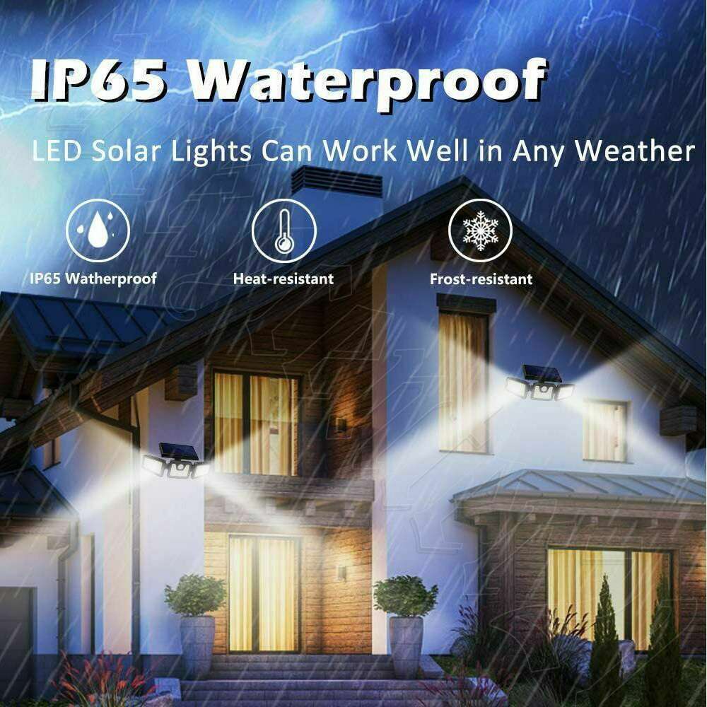 3 Head Solar Motion Sensor Light Outdoor Garden Wall Security Flood Lamp 74LEDs