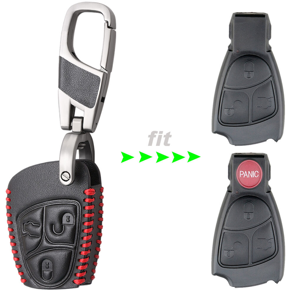 Leather Car Key Fob Case Cover For Mercedes-Benz C R CL GL SL CLK SLK + Key Ring