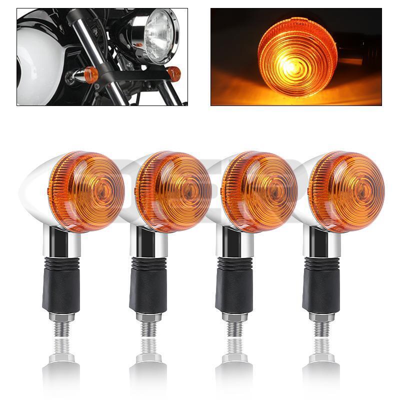 4x Universal Bullet Motorcycle Turn Signal Amber Indicators Lamp Blinkers Chrome