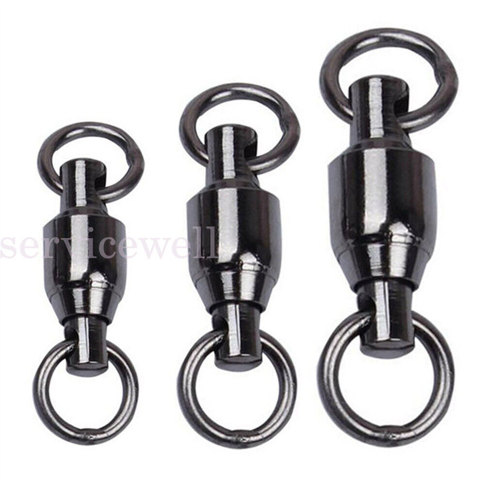 60pcs Black Fishing Ball Bearing Swivel Solid Rings Stainless 1/2/3/4/5#